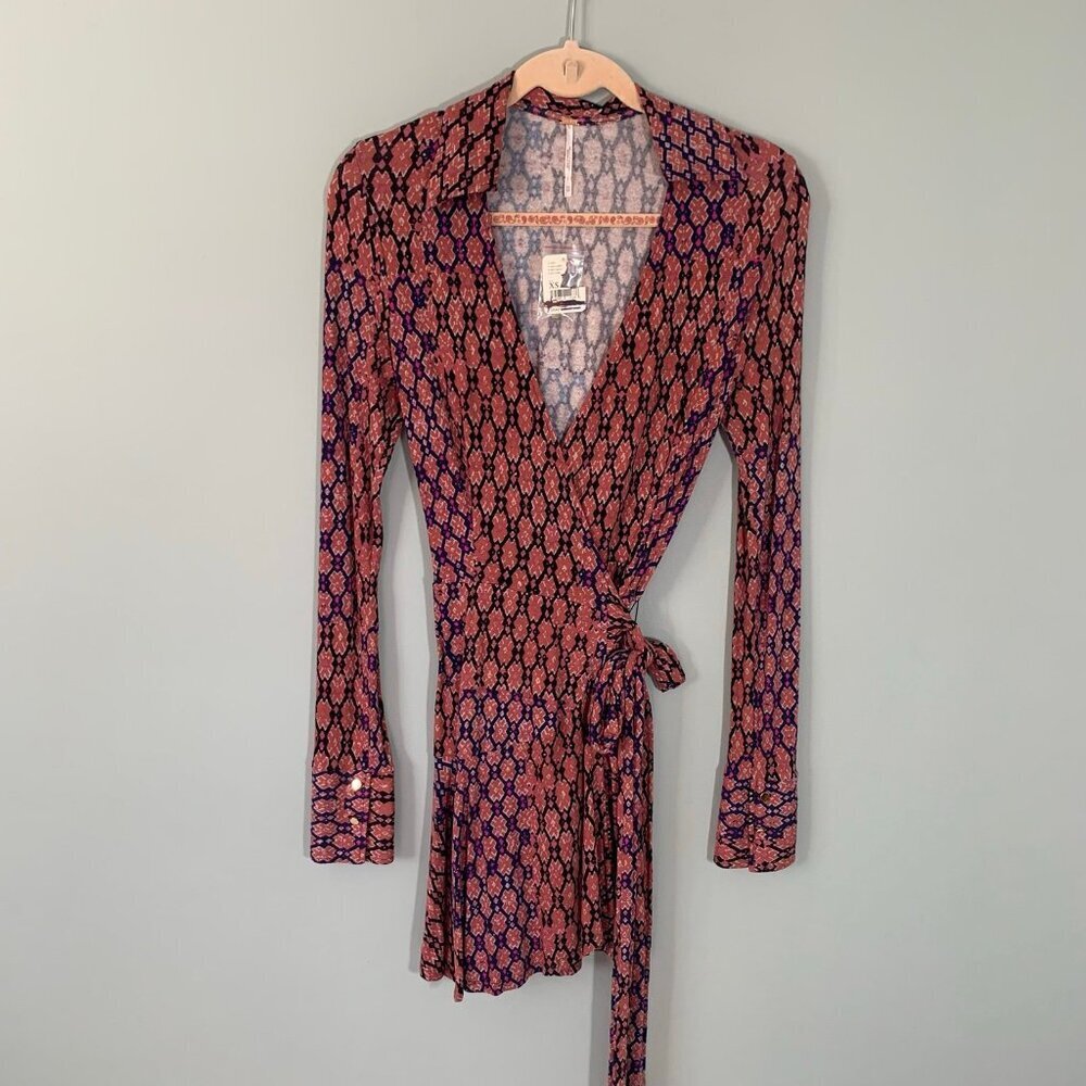 NEW Free People Rhetta Long Sleeve Stretch Mini Wrap Dress XS Extra Small - Picture 2 of 11